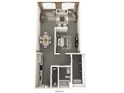 a floor plan of a 1 bedroom apartment at converse mill lofts in Spartanburg, SC
